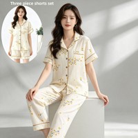 Ensemble pyjama d'été respirant en crêpe de coton pur pour femme, style frais, avec cardigan à manches courtes et short en gaze, idéal pour la détente