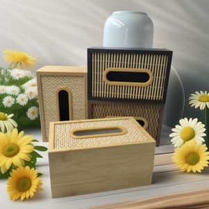 Bamboo Wood Rattan Woven Tissue Box Rectangular Japanese Style Storage Box For Home Living Room Hotel Guesthouse - Product Image 2
