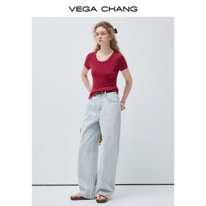VEGA CHANG Jeans a Gamba Dritta Azzurri all'Ingrosso, Nuova Collezione 2026, Jeans Rilassati a Vita Alta per Donna, Abbigliamento Primaverile - Product Image 4
