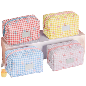 Bolsa de Almacenamiento de Papelería para Mujer, con Diseño de Lazo, para Viajes, Estudiantes, Estuche de Lápices para Niñas, Bolsa de Maquillaje Retro, Cosmetiquera de Algodón con Cierre Suave - Product Image 1