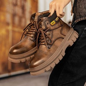 Bottes de travail montantes en cuir noir pour hommes, bout rond, à lacets, semelle extérieure en caoutchouc antidérapante, semelle intermédiaire en EVA, doublure en microfibre, toutes saisons - Product Image 5