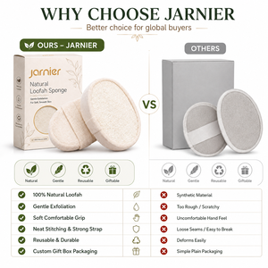Éponge exfoliante pour le <span class=keywords><strong>corps</strong></span> en loofah naturel personnalisée Jarnier, 100% végétale, compostable, double usage, éponge de douche en luffa - Product Image 4