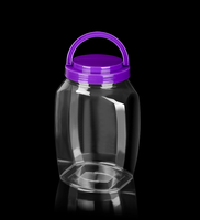Bocaux de rangement en plastique carrés de 1,9 litre avec couvercle à vis et poignée, bocaux vides en PET à large ouverture pour le stockage de biscuits et de chocolat