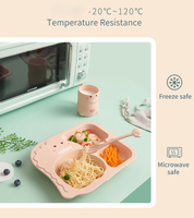Kit de boîte à lunch pour bébé dinosaure, plateau alimentaire en paille de blé, bol et tasse pour bébé, 3 compartiments, vaisselle pour enfants, boîte à lunch bento