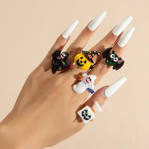 Go Party cincin jari Halloween labu kartun kreatif warna permen cincin Resin akrilik katak siput Skeleton lucu