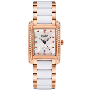Orologio da Donna Caluola al Quarzo ODM/OEM, Cinturino in Acciaio Inox e Ceramica 18mm, Vetro Zaffiro, Design Semplice Quadrato - Product Image 2