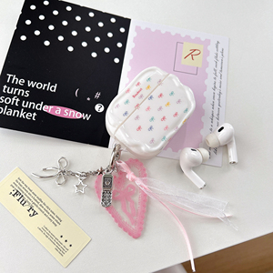 Estuche para Auriculares con Lazo Colorido y Llavero, Funda Protectora de TPU con Borde Ondulado para <span class=keywords><strong>AirPods</strong></span> 1/2/<span class=keywords><strong>3</strong></span>/4/Pro/Pro <span class=keywords><strong>3</strong></span> para Chicas - Product Image 4
