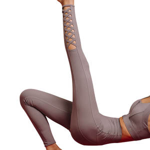 Approvisionnement d'usine Meilleure qualité Contrôle du ventre <span class=keywords><strong>Anti</strong></span> <span class=keywords><strong>Cellulite</strong></span> Fitness Yoga Leggings avec rayure croisée - Product Image 1