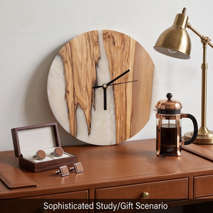 Orologio <span class=keywords><strong>da</strong></span> <span class=keywords><strong>Parete</strong></span> <span class=keywords><strong>in</strong></span> <span class=keywords><strong>Legno</strong></span> Bianco Contemporaneo con Display Meccanico a Lancette, Resina Epossidica, Stile Antico, Materiali Ecologici - Product Image 6