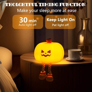 Halloween Pumpkin LED Night <b>Light</b> With <b>Rope</b> Hanging Legs USB Rechargeable Adjustable Brightness Silicone Touch Lamp - Product Image 3