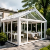 Terraza de cristal para todas las estaciones con techo a dos aguas, puertas corredizas de cristal, marco de aluminio resistente a la intemperie, invernadero para jardín o terraza