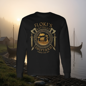 Camiseta de manga larga con diseño de barco vikingo Kattegat de Flokis Shipyard, edición estilo Oseberg - Product Image 3
