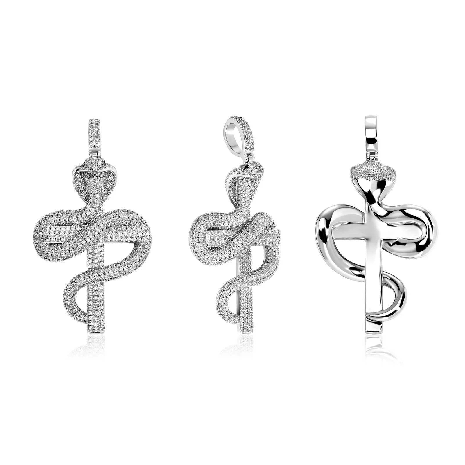 Wholesale Fashion Jewelry Pendants Charms Gold plated Iced Out Cz Diamond Cobra Snake Cross Pendant for Necklace