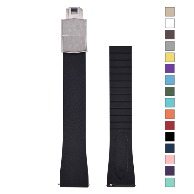 JUELONG 16/18/19/20/21/22mm Smooth CTS FKM Watch Bands With Quick Release Cut to Size Adjust Fit Length Fluorine Rubber Straps