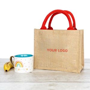 Sac fourre-tout en jute personnalisé de qualité supérieure, vente chaude en usine, avec logo personnalisé, sac de courses écologique avec poche intérieure en toile - Product Image 3