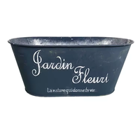 Jardinière ovale en fer galvanisé imprimé lettres françaises, pot de fleurs en métal multicolore en forme de bac, décoration de jardin de ferme