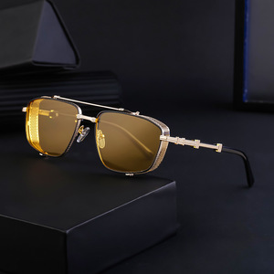 Lunettes de soleil carrées Steampunk pour hommes, verres UV400 PC, monture noire, emballage en boîte ZS-98225 - Product Image 4