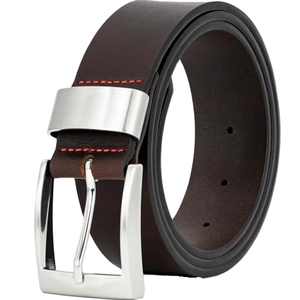 Cinturón de Cuero Genuino para Hombre, Hebilla Metálica con Cierre Automático Plateado, 3.5cm de Ancho, Impermeable y Duradero - Product Image 1