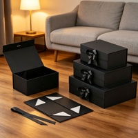 Boîte cadeau noire de luxe pliable avec ruban en satin, fermeture magnétique, emballage rigide pour vêtements, chaussures et perruques