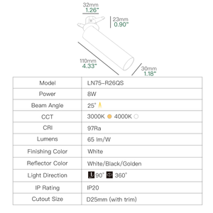 Faretto LED da Incasso Moderno XRZLux 8W in Alluminio, Illuminazione a Parete, Alta Luminosità, Angolo di Fascio 25°, Dimmerabile - Product Image 4
