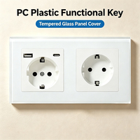 Prise murale EU série F 157 mm avec port USB Type C 16A, double prise Schuko, panneau en verre trempé, prise européenne