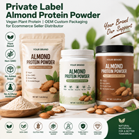 Poudre de protéines d'amande en marque blanche, protéines végétales véganes, emballage personnalisé OEM (sachet, pot, boîte) pour vendeurs et distributeurs e-commerce