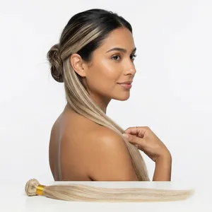 Extensions de cheveux humains blond platine longues et lisses, ensemble complet pour la tête, densité 100%, cheveux Remy, taille personnalisable - Product Image 2