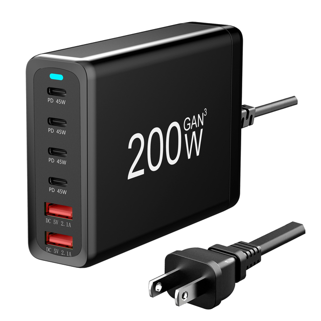 High Power US EU UK Plug and Play USB C PD Multi-ports 200W GaN Charger for Notebook Laptop Tablet Cell Phone
