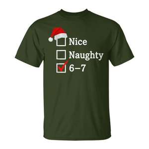 Nice Naughty 6-7 Meme T-shirt de Noël pour adulte unisexe vert moyen col rond manches courtes impression numérique - Product Image 1