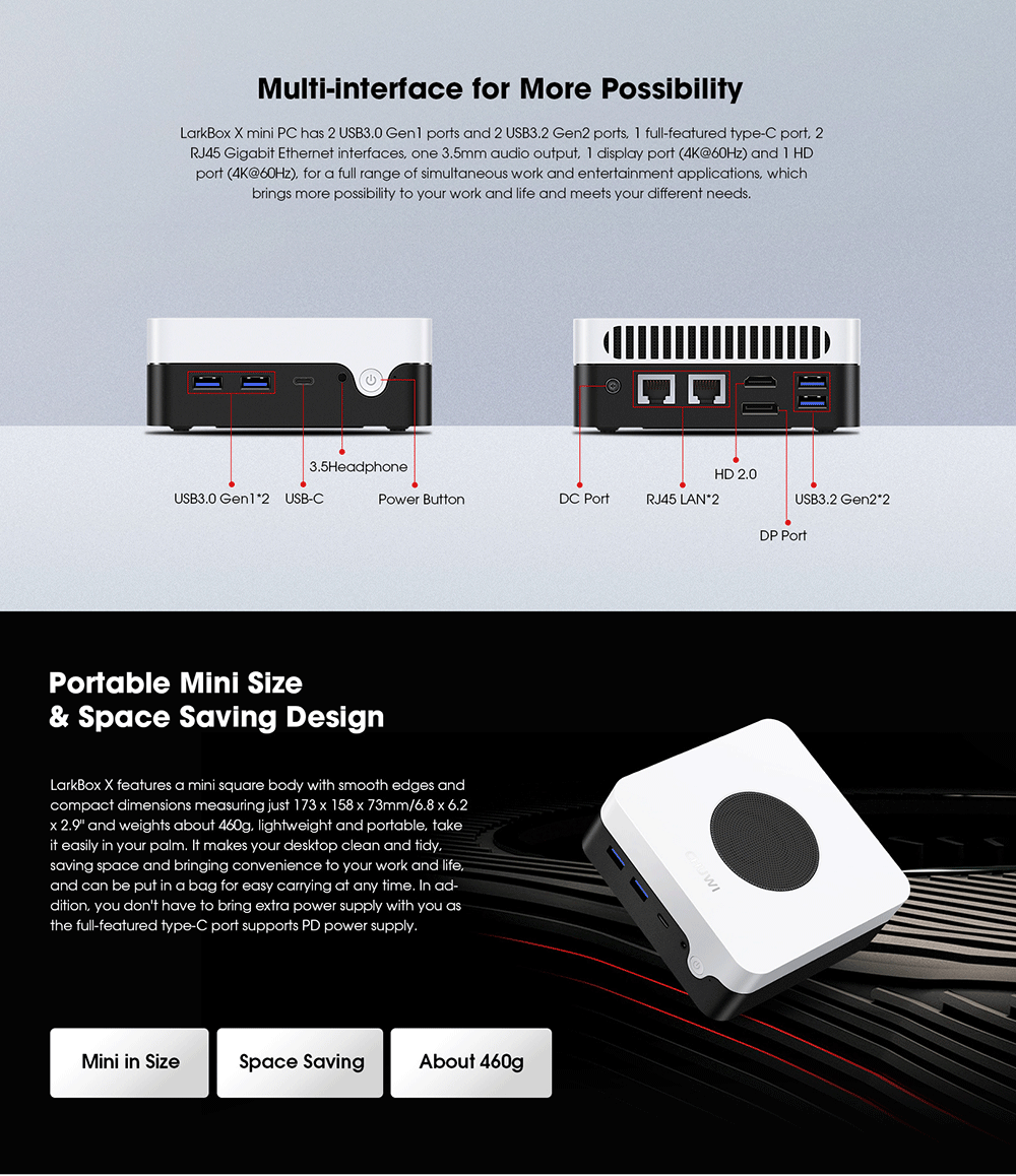 CHUWI Larkbox X N100 - 12GB RAM, 512GB SSD, Win11 Mini PC