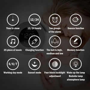 Reloj Despertador LED con Luz Ambiental para Niños, Entrenador de Sueño, Espejo Inalámbrico con Simulación de Atardecer, Doble Alarma <span class=keywords><strong>y</strong></span> Función de Repetición - Product Image 3