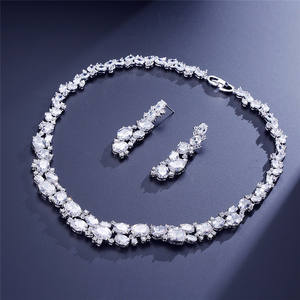 RAKOL SP303 Fashion Wedding <b>Bride</b> Platinum Plated Floral Hollow Zircon Necklace Jewelry Two-Piece Set for Women - Product Image 5