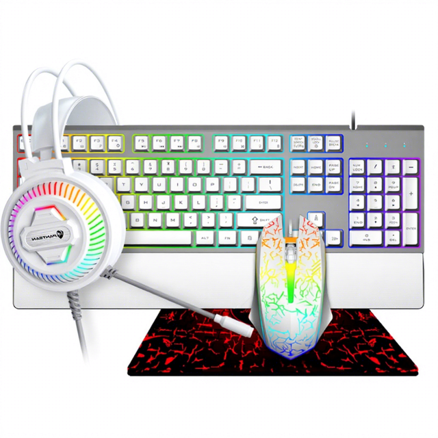 Original Logo 4-in-1 LED Wired Gaming Keyboard Mouse Headset Pad Combo Set Ergonomic USB Plug & Play 104-Key Wholesale In Stock