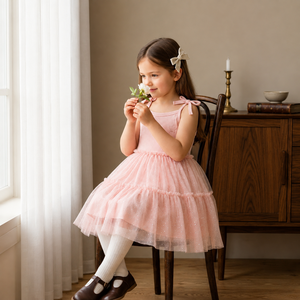 Robe Tutu Rose pour Fillettes en Gros, Jupe en Tulle Tricotée Côtelée avec Nœud, Robe de Princesse pour Fête d'Anniversaire OEM ODM - Product Image 2