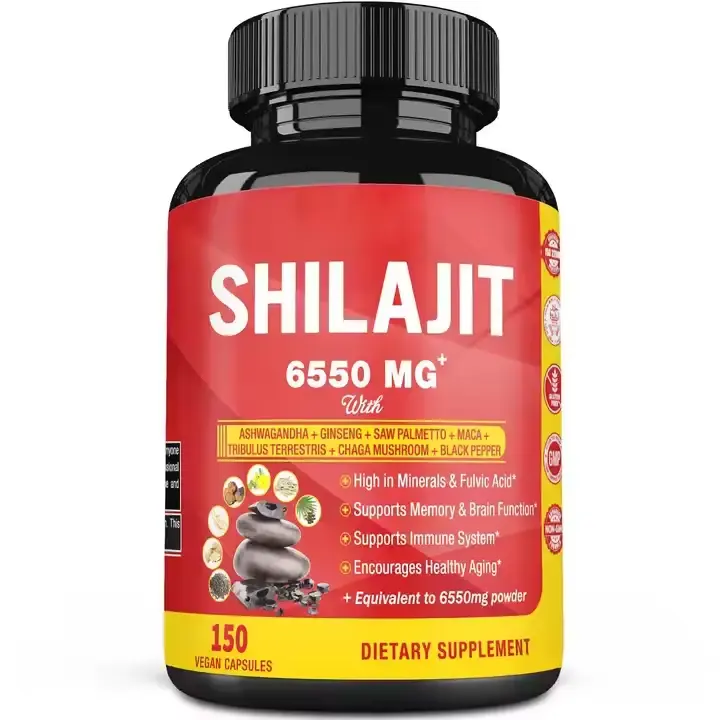 Capsules de Shilajit de l'Himalaya de marque privée capsules d'extrait de Shilajit stimulent le cerveau soutien immunitaire supplément d'acide fulvique