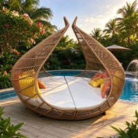 Lit de repos d'extérieur au design moderne, résistant aux intempéries, avec baldaquin, pour piscine, patio et plage