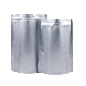 Kemasan Makanan Jangka Panjang Kantong Foil Aluminium Murni Segel 3 Sisi Perak Segel Panas Kemasan Makanan dengan Peredam dan Label Oksigen