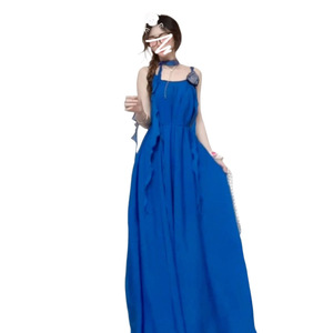 Vestido Maxi Halter Azul Klein con Cintura Imperio y Corte en A, Estilo Francés, para Vacaciones de Verano en la Playa - Product Image 5
