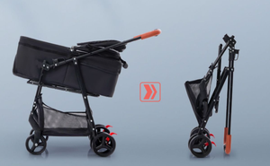 2025 Poussette pour chien personnalisée Poussette <span class=keywords><strong>double</strong></span> pliable pour animaux de compagnie avec support détachable, <span class=keywords><strong>chariot</strong></span> à 4 roues pour chien et chat avec panier de rangement - Product Image 4