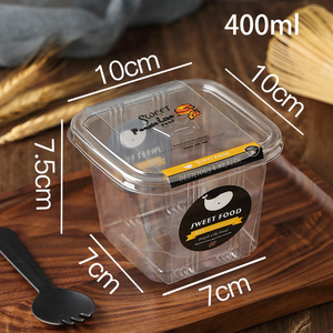 Vente en gros de gobelets en plastique transparent PET carrés de 300 ml/400 ml, boîte à gâteaux, boîte à dessert, gobelets à fruits, contenants pour glaces avec couvercle - Product Image 5