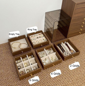 Caja Organizadora de Joyas <span class=keywords><strong>Grande</strong></span> a Prueba de Polvo, Diseño Vintage de Grano de Madera de 5 Niveles para Guardar Pulseras, Pendientes, Anillos y Collares - Product Image 5