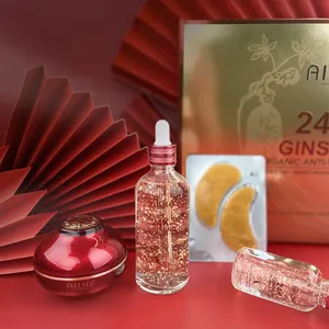 AILKE 24K altın Ginseng cilt bakımı krem beyazlatma anti-akne yüz Serum kiti doğal organik Ginseng yüz cilt bakımı seti