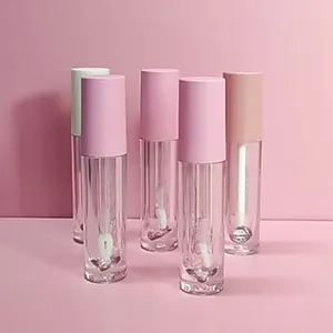 Rosa redonda transparente claro 5ml lip gloss recipientes tubo OEM ODM lip gloss tubo lipgloss tubo batom embalagem com escova