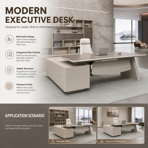 <span class=keywords><strong>Bureau</strong></span> <span class=keywords><strong>de</strong></span> direction <span class=keywords><strong>de</strong></span> luxe en bois clair avec meuble d'appoint, pieds inclinés, grande <span class=keywords><strong>table</strong></span> <span class=keywords><strong>de</strong></span> PDG/Directeur pour suite d'entreprise - Product Image 2