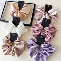 Grand chouchou en satin de soie noir, surdimensionné et épais, couleur unie, avec étiquette personnalisée, multicolore, idéal comme cadeau