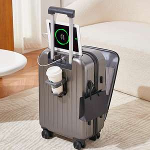 Bagage Multifonction à Ouverture Frontale avec <span class=keywords><strong>Compartiment</strong></span> Ordinateur, Bagage Cabine, Sacs de Voyage avec Porte-Gobelet, Chargeur USB et <span class=keywords><strong>Valise</strong></span> Chariot - Product Image 2