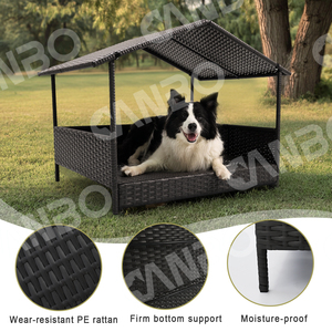 CanboPet Criado Mimbre Casa de perro grande al aire libre con dosel Refrigeración Ratán Cama para mascotas resistente al agua - Product Image 3