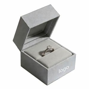 Factory Direct Customizable Grey Velvet Ring <b>Box</b> Premium Ideal for Jewelry & Proposal <b>Gift</b> Packaging - Product Image 2