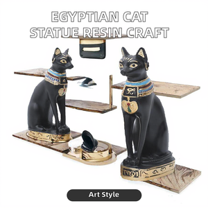 تمثال قطة جالسة على الطراز المصري للديكور المنزلي، مصنوع يدويًا من الراتنج الفني بنمط حيواني، متوفر بالجملة - Product Image 2