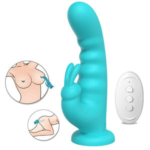 Delove Rabbit Vibrator Simulasi Stimulasi Titik-G Silikon Cair Pijat Vibrator Dua Kepala Mainan Seks - Product Image 3